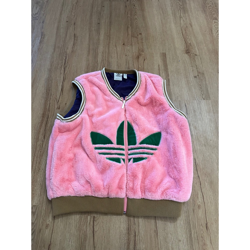 Adidas Originals Adicolor Heritage Now Trefoil Faux Fur Vest Pink Green M Rare